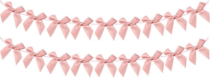 2pcs Bow Garland Banner, Ribbon Bow Party Decorations for Baby Shower Girls Bow Coquette Birthday Party Decor (Peach Pink)