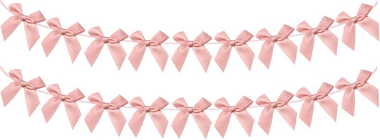 2pcs Bow Garland Banner, Ribbon Bow Party Decorations for Baby Shower Girls Bow Coquette Birthday Party Decor (Peach Pink)