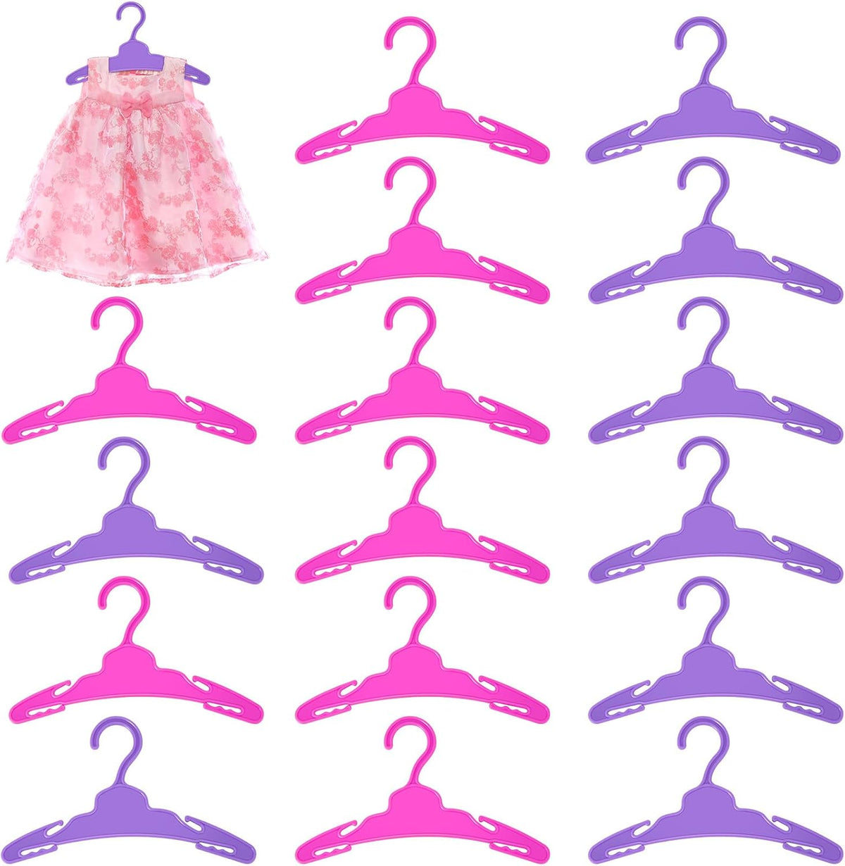 48 Pcs Doll Hangers for 18 inch Doll Clothes, Wide Non-Slip Plastic Pet Clothes Hangers 7 Inch, Mini Hanger Wardrobe Accessories for Small Toys Dogs Cats Clothing (Pink and Purple)