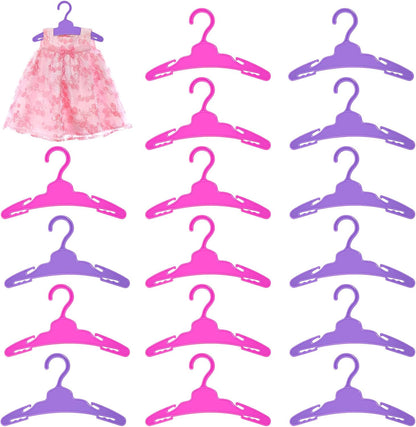 48 Pcs Doll Hangers for 18 inch Doll Clothes, Wide Non-Slip Plastic Pet Clothes Hangers 7 Inch, Mini Hanger Wardrobe Accessories for Small Toys Dogs Cats Clothing (Pink and Purple)