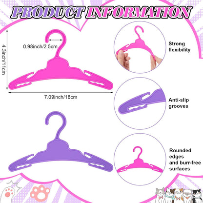 48 Pcs Doll Hangers for 18 inch Doll Clothes, Wide Non-Slip Plastic Pet Clothes Hangers 7 Inch, Mini Hanger Wardrobe Accessories for Small Toys Dogs Cats Clothing (Pink and Purple)