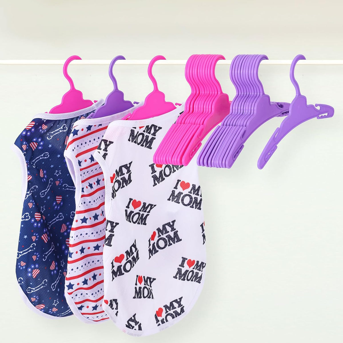 48 Pcs Doll Hangers for 18 inch Doll Clothes, Wide Non-Slip Plastic Pet Clothes Hangers 7 Inch, Mini Hanger Wardrobe Accessories for Small Toys Dogs Cats Clothing (Pink and Purple)