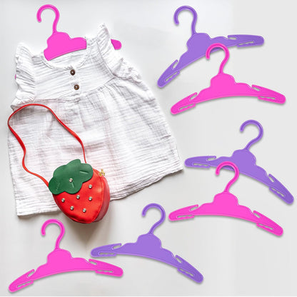 48 Pcs Doll Hangers for 18 inch Doll Clothes, Wide Non-Slip Plastic Pet Clothes Hangers 7 Inch, Mini Hanger Wardrobe Accessories for Small Toys Dogs Cats Clothing (Pink and Purple)
