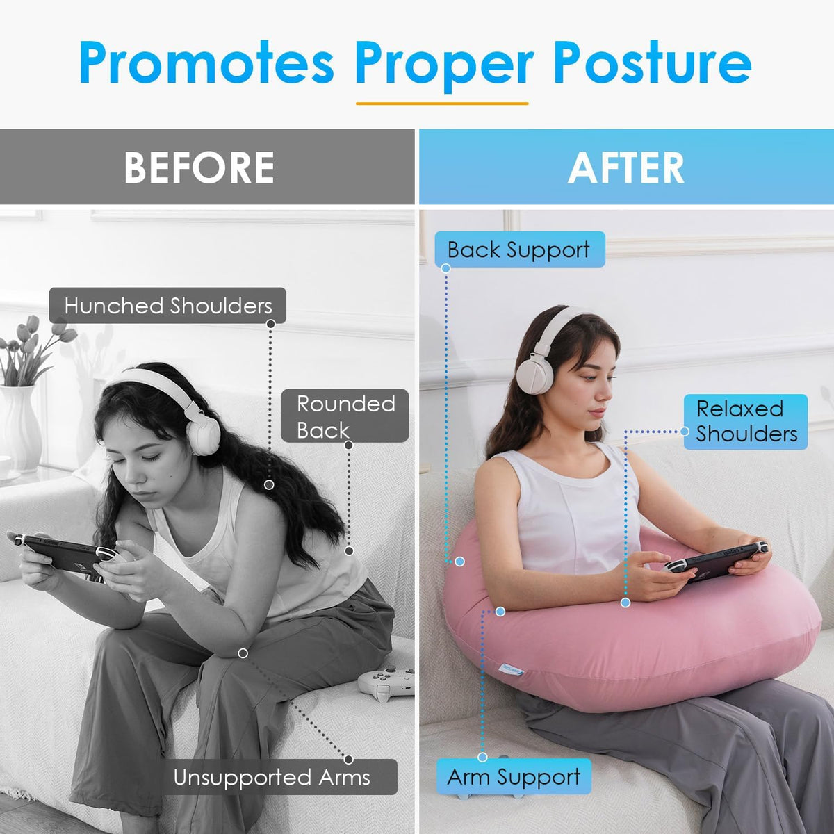 Reading Pillow, Gaming Lap Pillow for Crocheting, Cooling Pink