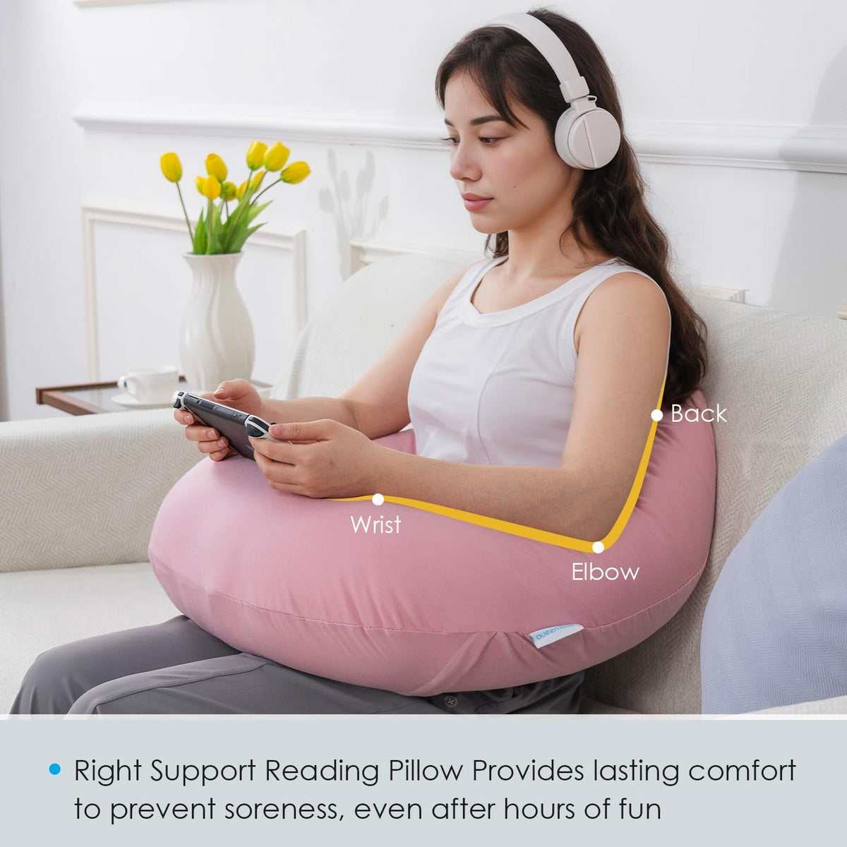 Reading Pillow, Gaming Lap Pillow for Crocheting, Cooling Pink