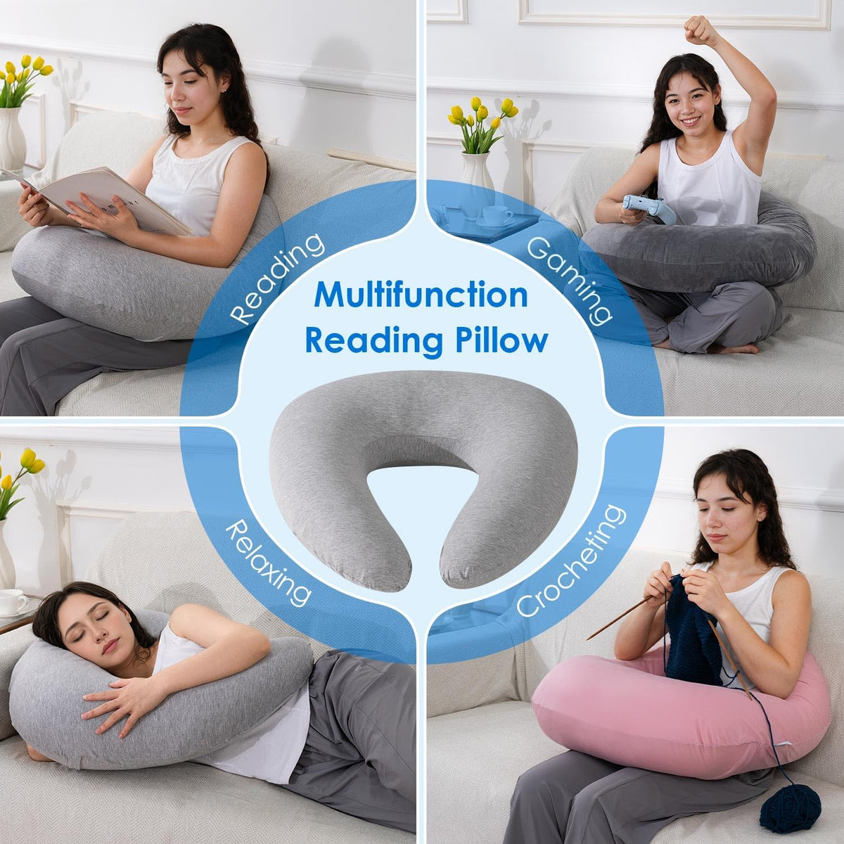 Reading Pillow, Gaming Lap Pillow for Crocheting, Cooling Pink