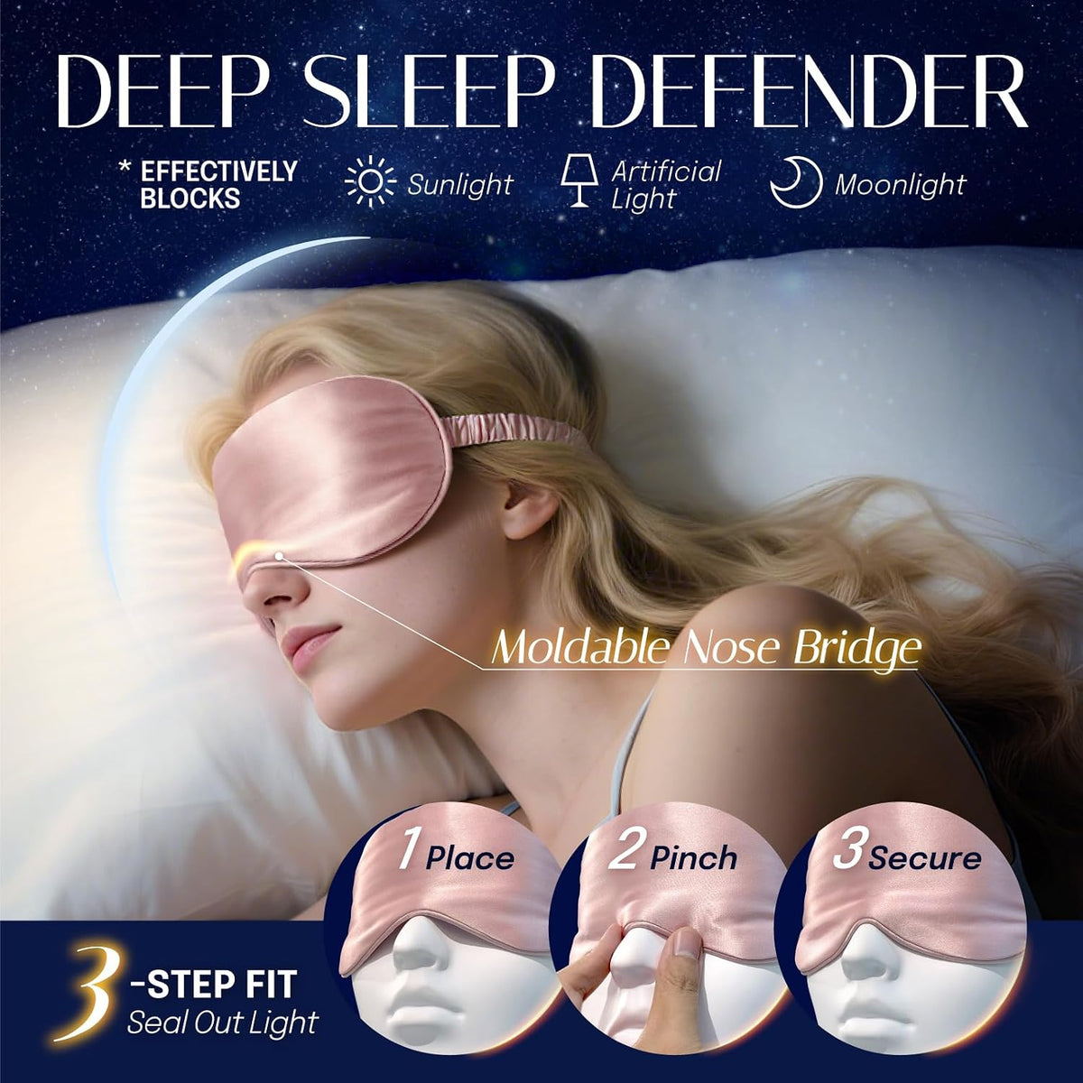 100% Mulberry Silk Sleep Mask for Women - Zero-Pressure Blackout