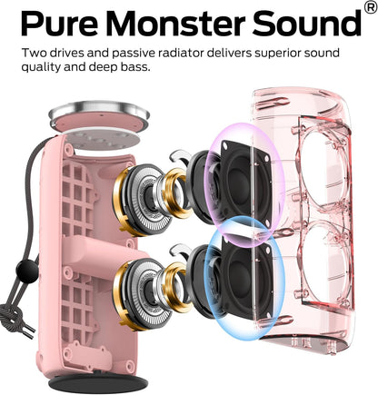 S310 Upgraded Bluetooth Speaker, 30W Portable Speaker, 360° Stereo Sound with Punchy bass, TWS Pairing, IPX6 Waterproof, Bluetooth 5.2, 24H Playtime, Perfect for Home, Outdoor, Beach, Pink