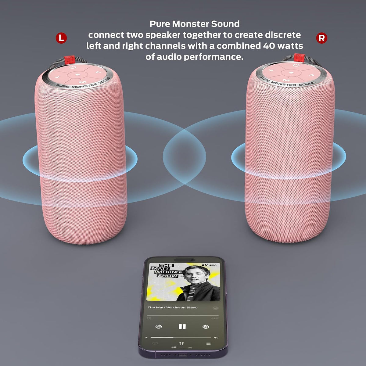 S310 Upgraded Bluetooth Speaker, 30W Portable Speaker, 360° Stereo Sound with Punchy bass, TWS Pairing, IPX6 Waterproof, Bluetooth 5.2, 24H Playtime, Perfect for Home, Outdoor, Beach, Pink