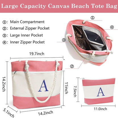 Birthday Gifts for Women, Initial Canvas Beach Tote Bags for Women