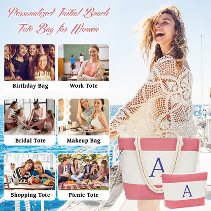 Birthday Gifts for Women, Initial Canvas Beach Tote Bags for Women