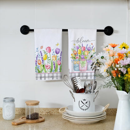 Lavender Tulip Spring Kitchen Towels Dish Towels Set of 2,Pink Floral Hand Towels 18x26 Inch Drying Dishcloth,Farmhouse Home Seasonal Spring Decorations AD273