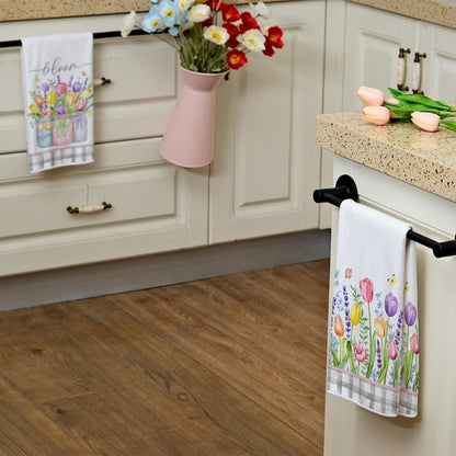 Lavender Tulip Spring Kitchen Towels Dish Towels Set of 2,Pink Floral Hand Towels 18x26 Inch Drying Dishcloth,Farmhouse Home Seasonal Spring Decorations AD273