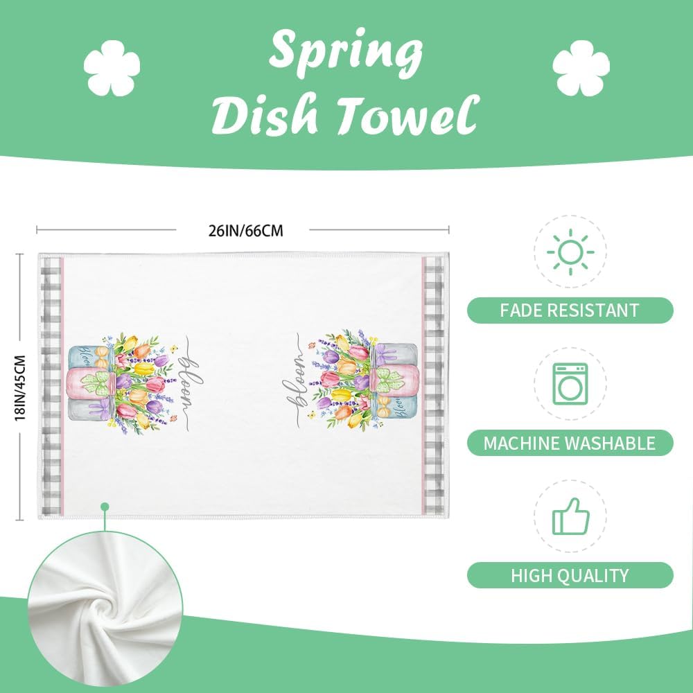 Lavender Tulip Spring Kitchen Towels Dish Towels Set of 2,Pink Floral Hand Towels 18x26 Inch Drying Dishcloth,Farmhouse Home Seasonal Spring Decorations AD273