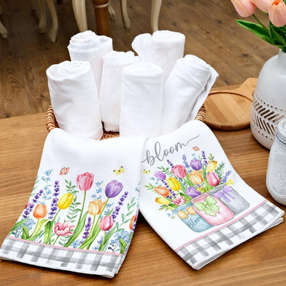 Lavender Tulip Spring Kitchen Towels Dish Towels Set of 2,Pink Floral Hand Towels 18x26 Inch Drying Dishcloth,Farmhouse Home Seasonal Spring Decorations AD273