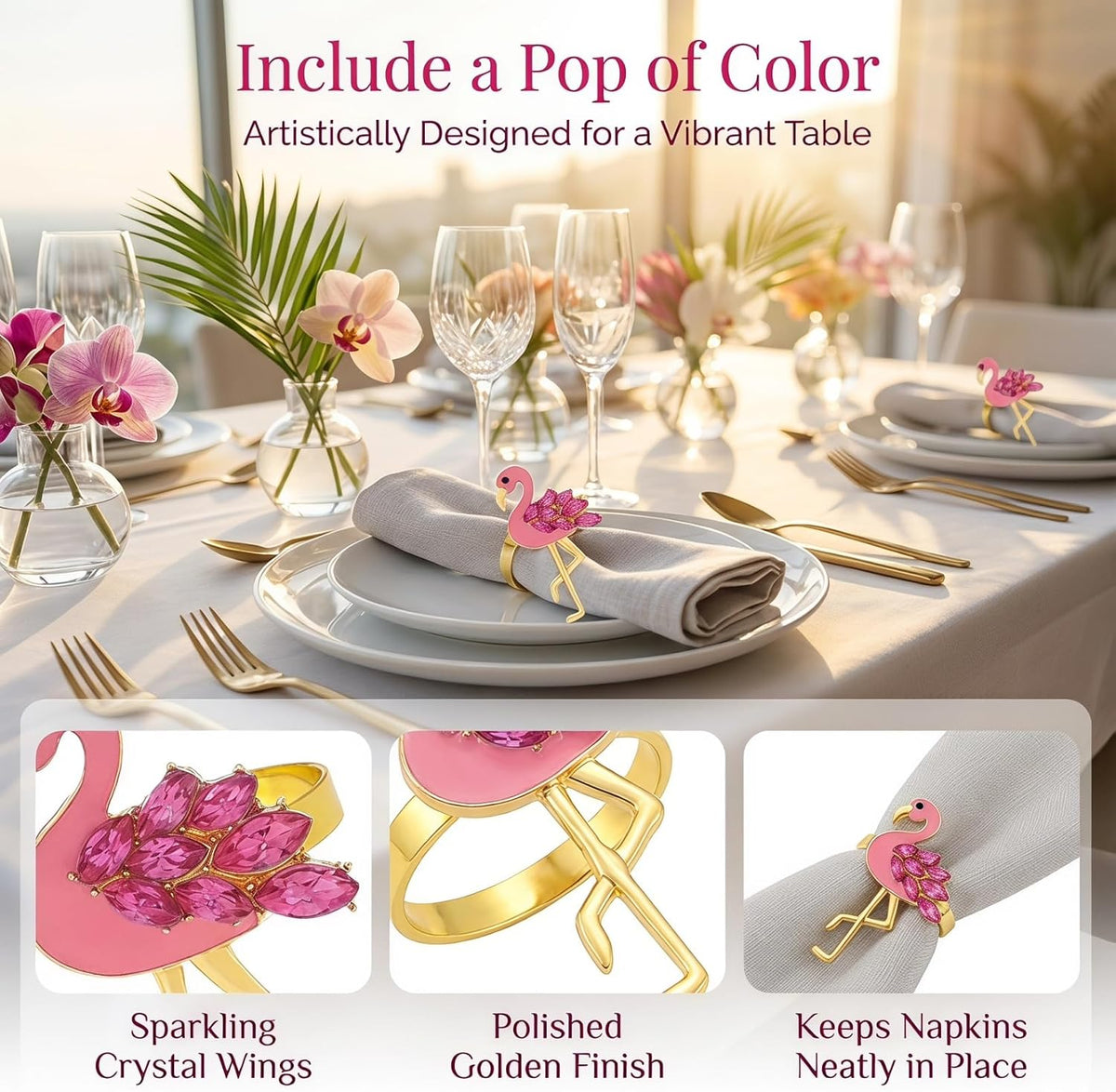 4 Pack Flamingo Napkin Rings Pink Animal Napkin Holders Decorative Rings for Wedding Party Family Gatherings Table Decor