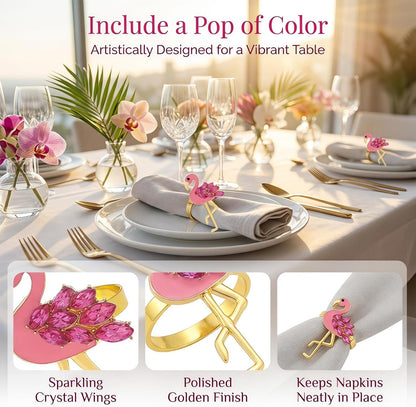 4 Pack Flamingo Napkin Rings Pink Animal Napkin Holders Decorative Rings for Wedding Party Family Gatherings Table Decor