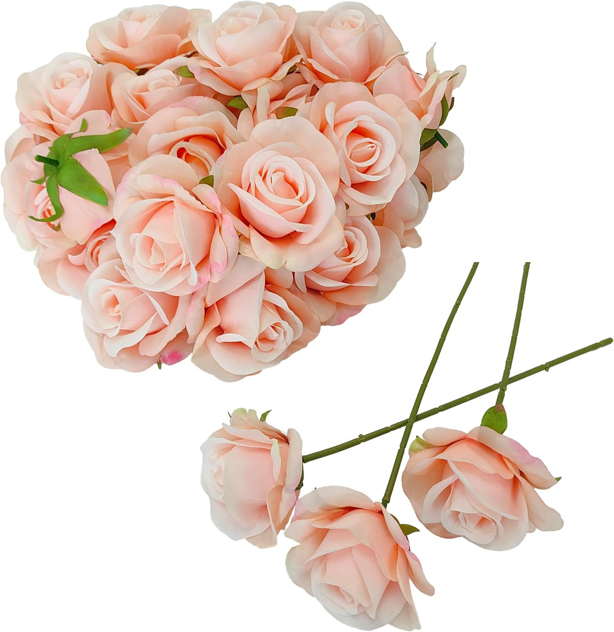 Artificial Satin Rose Flower Heads,42 Pcs Silk Rose Heads with Stems,3.5'' Rose Artificial Flowers Bulk,Artificial Rose Flower Heads for DIY Crafts Bouquet (42, Blush)