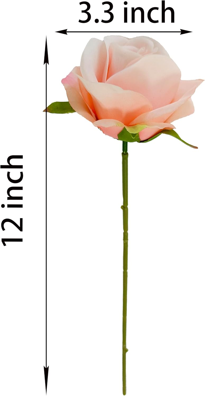 Artificial Satin Rose Flower Heads,42 Pcs Silk Rose Heads with Stems,3.5'' Rose Artificial Flowers Bulk,Artificial Rose Flower Heads for DIY Crafts Bouquet (42, Blush)