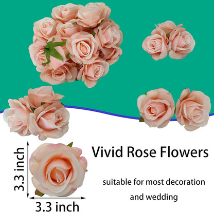 Artificial Satin Rose Flower Heads,42 Pcs Silk Rose Heads with Stems,3.5'' Rose Artificial Flowers Bulk,Artificial Rose Flower Heads for DIY Crafts Bouquet (42, Blush)