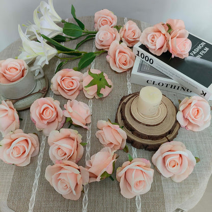 Artificial Satin Rose Flower Heads,42 Pcs Silk Rose Heads with Stems,3.5'' Rose Artificial Flowers Bulk,Artificial Rose Flower Heads for DIY Crafts Bouquet (42, Blush)