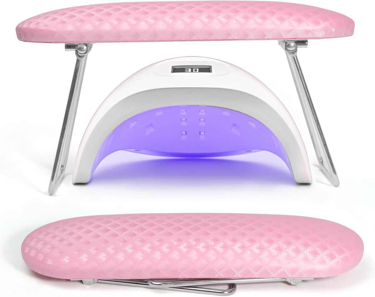 Arm Rest for Nails Tech, Professional Microfiber Leather Nail Hand Rest Stand Arm Rest for Acrylic Nails Cushion Hand Holder with Non-slip - Nail Technician Use Must Have (Pink)