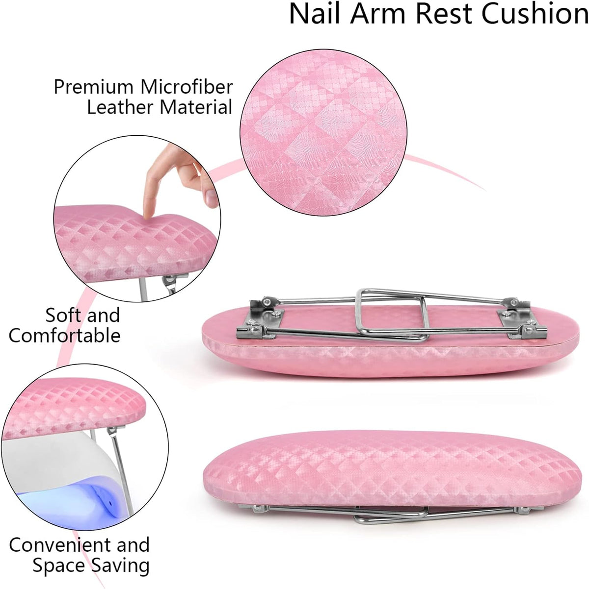 Arm Rest for Nails Tech, Professional Microfiber Leather Nail Hand Rest Stand Arm Rest for Acrylic Nails Cushion Hand Holder with Non-slip - Nail Technician Use Must Have (Pink)
