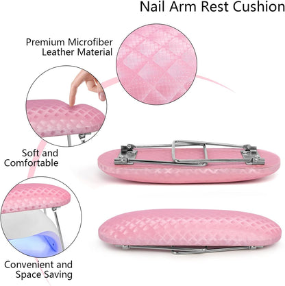 Arm Rest for Nails Tech, Professional Microfiber Leather Nail Hand Rest Stand Arm Rest for Acrylic Nails Cushion Hand Holder with Non-slip - Nail Technician Use Must Have (Pink)