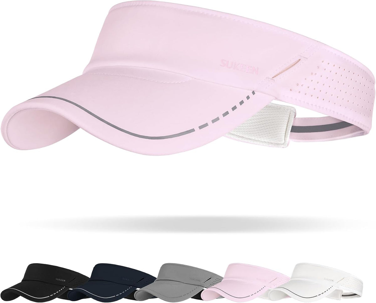 Sports Sun Visor for Men Women, Lightweight Adjustable Visor Hat, Reflective Running Tennis Golf Visor, Sunglass Slots