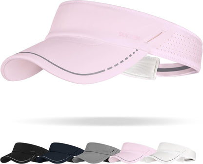 Sports Sun Visor for Men Women, Lightweight Adjustable Visor Hat, Reflective Running Tennis Golf Visor, Sunglass Slots