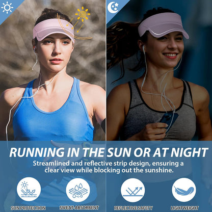Sports Sun Visor for Men Women, Lightweight Adjustable Visor Hat, Reflective Running Tennis Golf Visor, Sunglass Slots