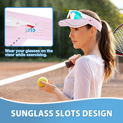 Sports Sun Visor for Men Women, Lightweight Adjustable Visor Hat, Reflective Running Tennis Golf Visor, Sunglass Slots