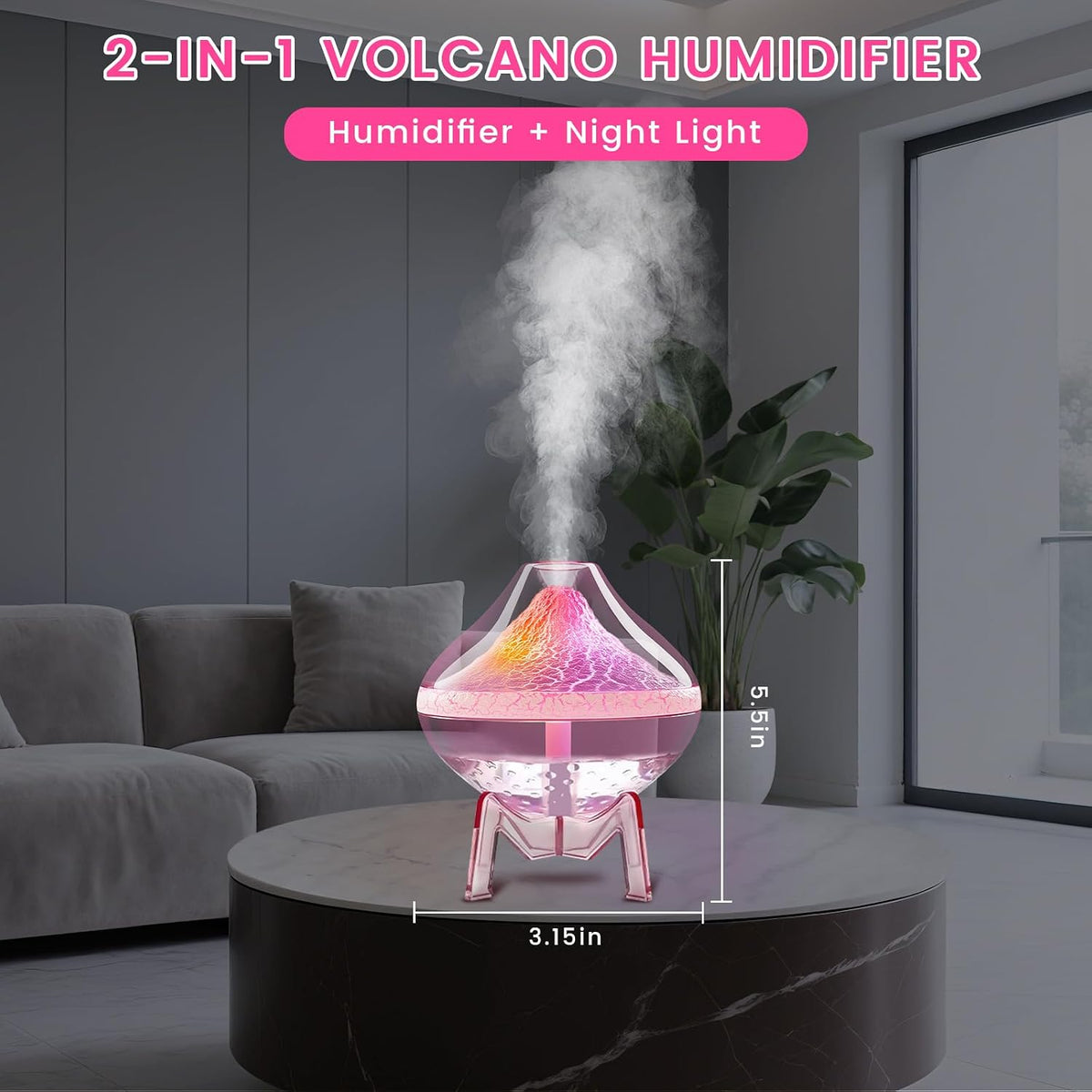 Humidifiers for Bedroom Cool Mist Ultrasonic Small Humidifier with Humidity Sensor Auto Shut Off LED Colorful Gradient Light Mini Humidifier For Plants,Bedroom,Baby Room,Office, Home（Pink)
