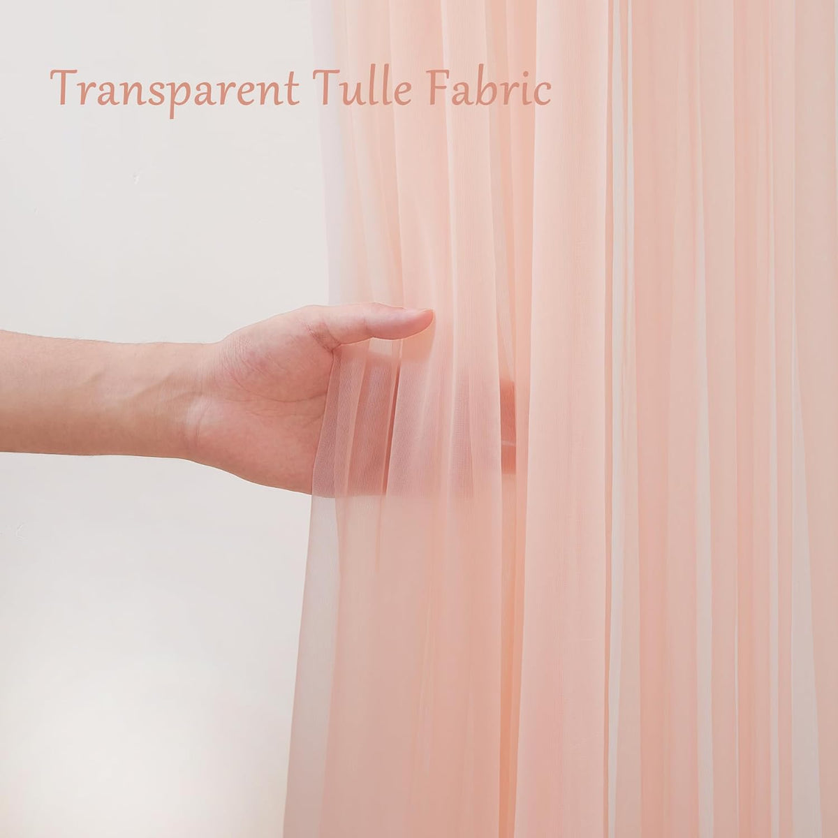 10x10ft Peach Tulle Backdrop Curtain with Lights String for Parites, Sheer Photo Backdrop Curtains for Wedding Baby Shower Birthday Party Photo Shoot Background Decorations