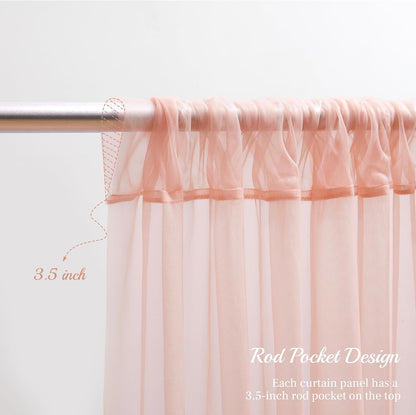 10x10ft Peach Tulle Backdrop Curtain with Lights String for Parites, Sheer Photo Backdrop Curtains for Wedding Baby Shower Birthday Party Photo Shoot Background Decorations