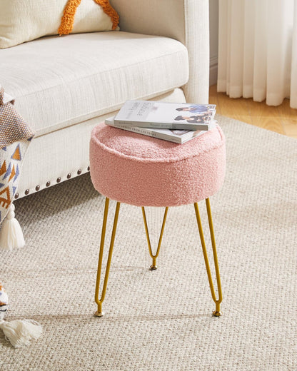 Makeup Vanity Stool Chair, Teddy Velvet Footrest, Pink WBD009P