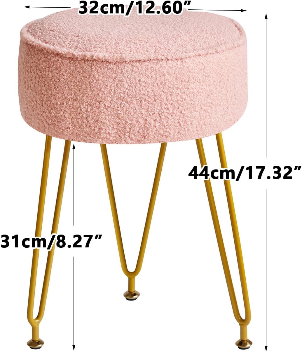 Makeup Vanity Stool Chair, Teddy Velvet Footrest, Pink WBD009P