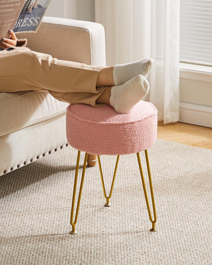 Makeup Vanity Stool Chair, Teddy Velvet Footrest, Pink WBD009P