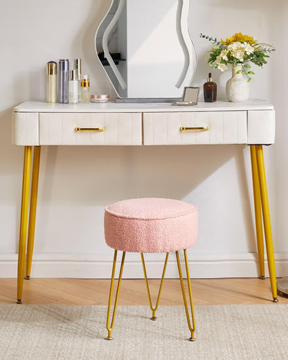 Makeup Vanity Stool Chair, Teddy Velvet Footrest, Pink WBD009P