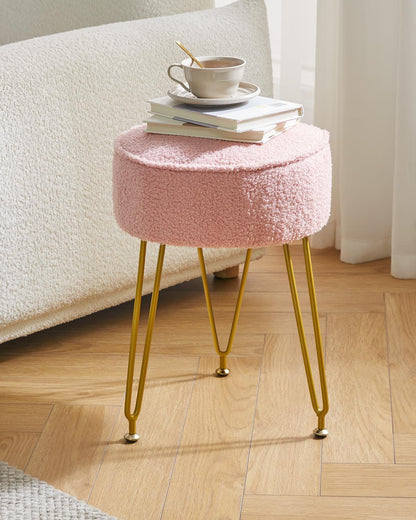Makeup Vanity Stool Chair, Teddy Velvet Footrest, Pink WBD009P