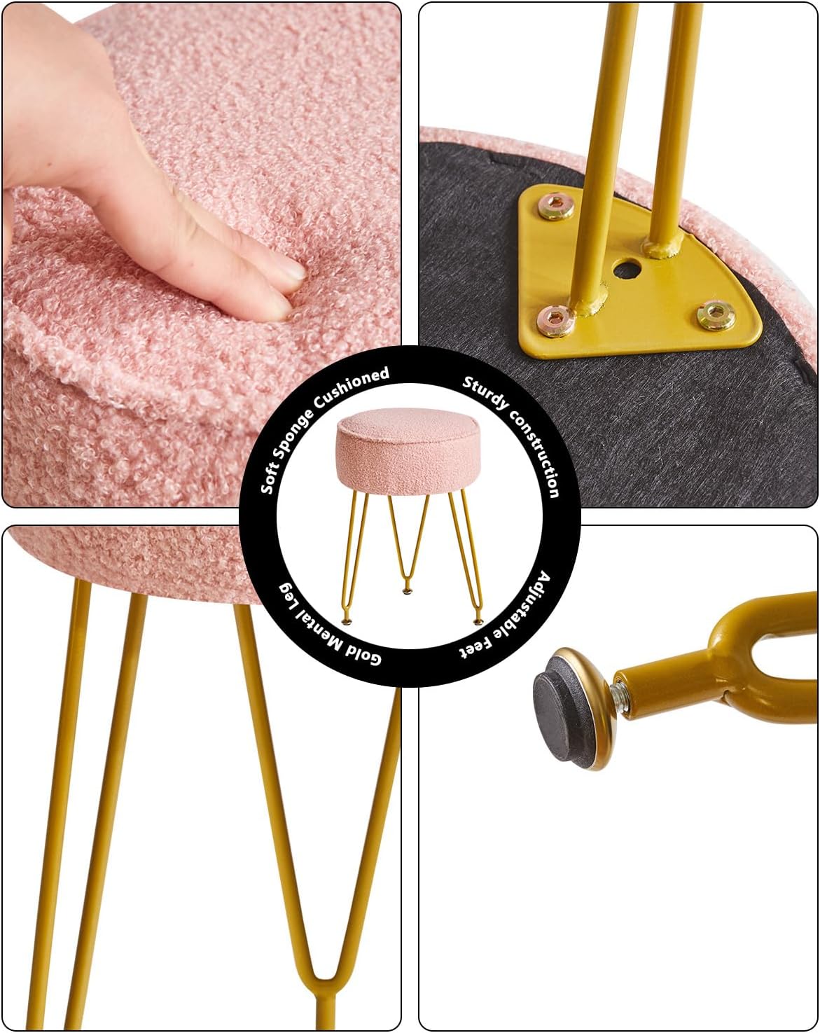 Makeup Vanity Stool Chair, Teddy Velvet Footrest, Pink WBD009P