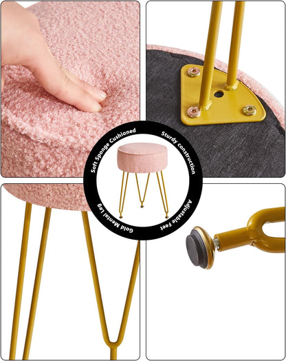 Makeup Vanity Stool Chair, Teddy Velvet Footrest, Pink WBD009P