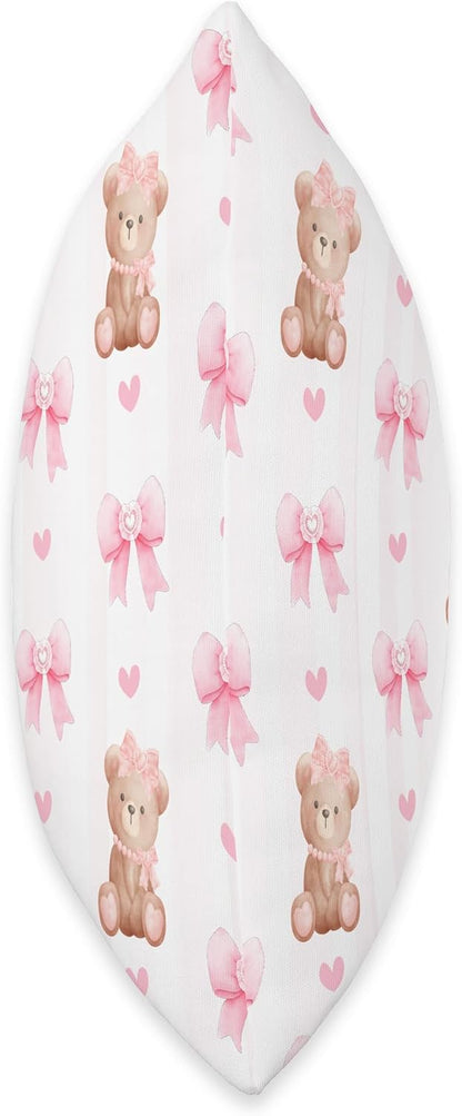 Pink Coquette Bows and Teddy Bears Throw Pillow