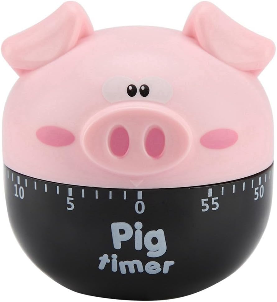 Cartoon Pig Shape Kitchen Timer 1-55 Minute – Mechanical Wind-Up Cooking Timer Countdown Alarm Clock for Baking, Home Decor, Loud Alarm(Pink)