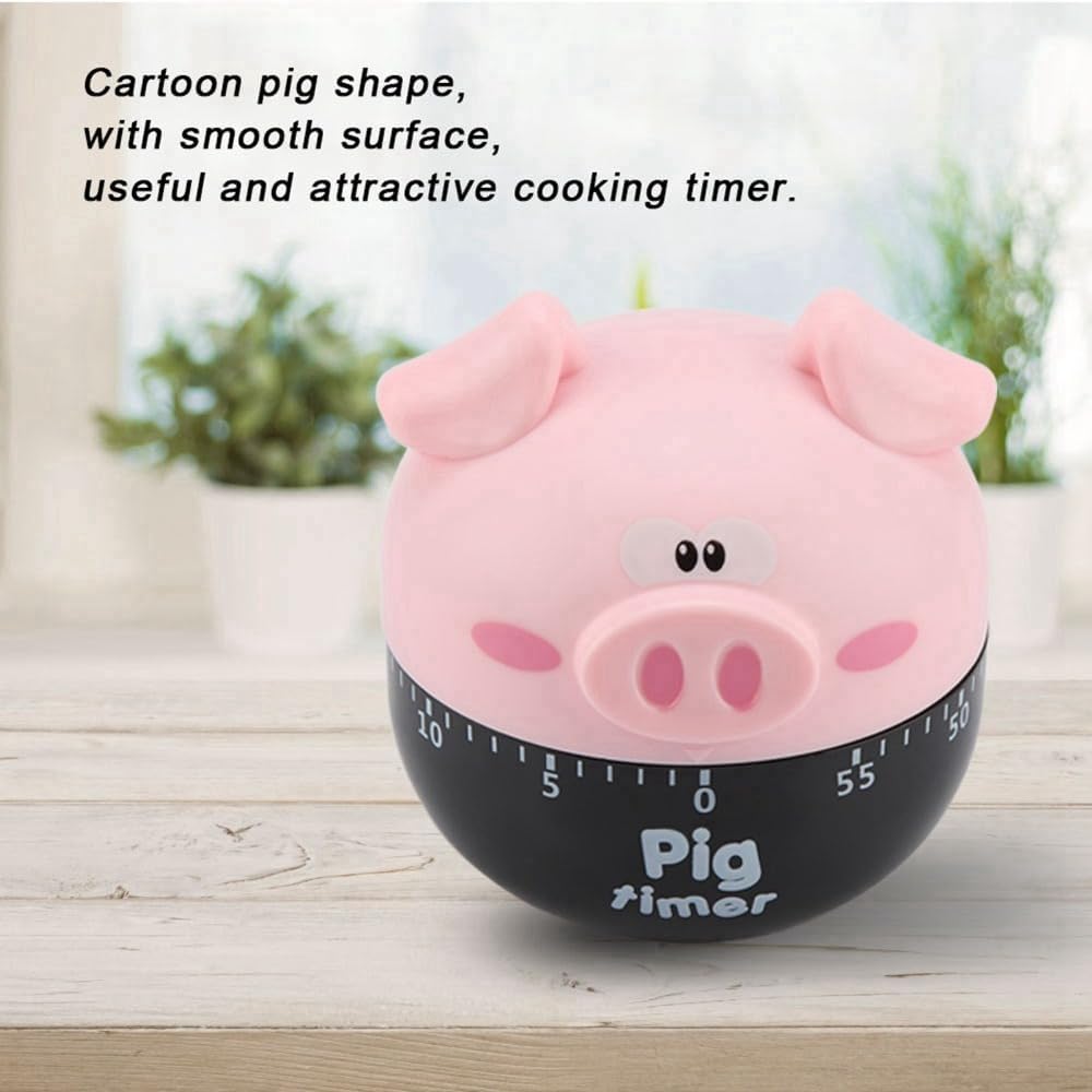 Cartoon Pig Shape Kitchen Timer 1-55 Minute – Mechanical Wind-Up Cooking Timer Countdown Alarm Clock for Baking, Home Decor, Loud Alarm(Pink)