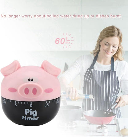 Cartoon Pig Shape Kitchen Timer 1-55 Minute – Mechanical Wind-Up Cooking Timer Countdown Alarm Clock for Baking, Home Decor, Loud Alarm(Pink)