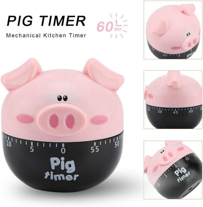 Cartoon Pig Shape Kitchen Timer 1-55 Minute – Mechanical Wind-Up Cooking Timer Countdown Alarm Clock for Baking, Home Decor, Loud Alarm(Pink)