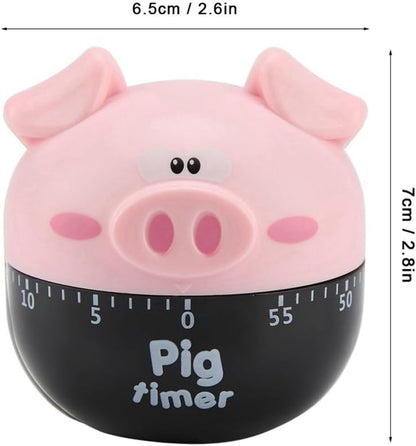 Cartoon Pig Shape Kitchen Timer 1-55 Minute – Mechanical Wind-Up Cooking Timer Countdown Alarm Clock for Baking, Home Decor, Loud Alarm(Pink)