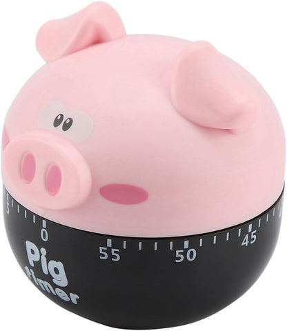 Cartoon Pig Shape Kitchen Timer 1-55 Minute – Mechanical Wind-Up Cooking Timer Countdown Alarm Clock for Baking, Home Decor, Loud Alarm(Pink)