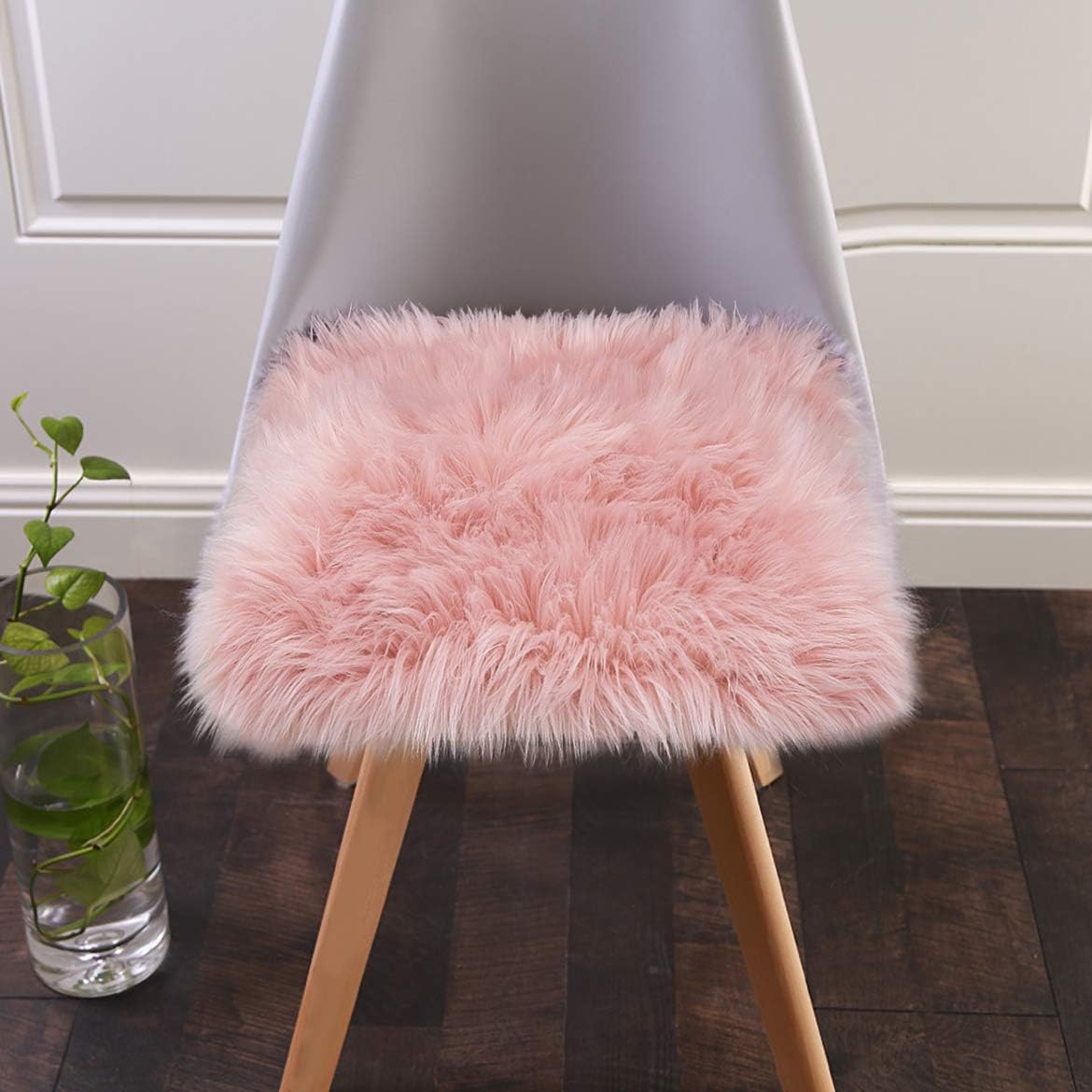 Pink Faux Fur Sheepskin Chair Cover Seat Cushion Pad Super Soft Area Rugs for Living Bedroom Sofa Dorm (1.6ft x 1.6ft)